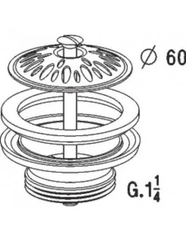 L269, bonde à joint intégré pour urinoir, à grille bombée Ø 60 mm