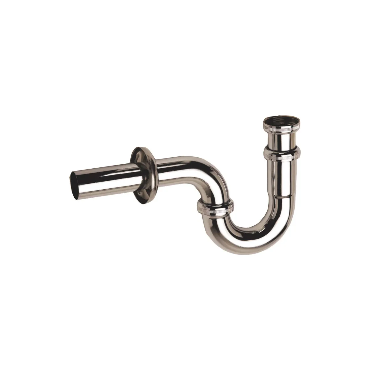 L3450, siphon laiton, chromé brillant, forme "P" grand débit, avec rosace chromée