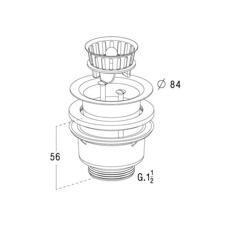 511, bonde et vidage plastique Ø 84 mm, à panier à commande manuelle