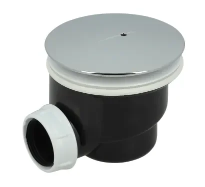690, bonde, Ø 90 mm plastique standard, capot ABS chromé, universelle pour tout type de receveurs, sortie à visser ou coller