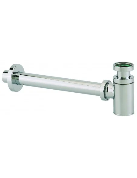 C2920, siphon laiton chromé brillant avec sortie murale L=250 mm et rosace chromée