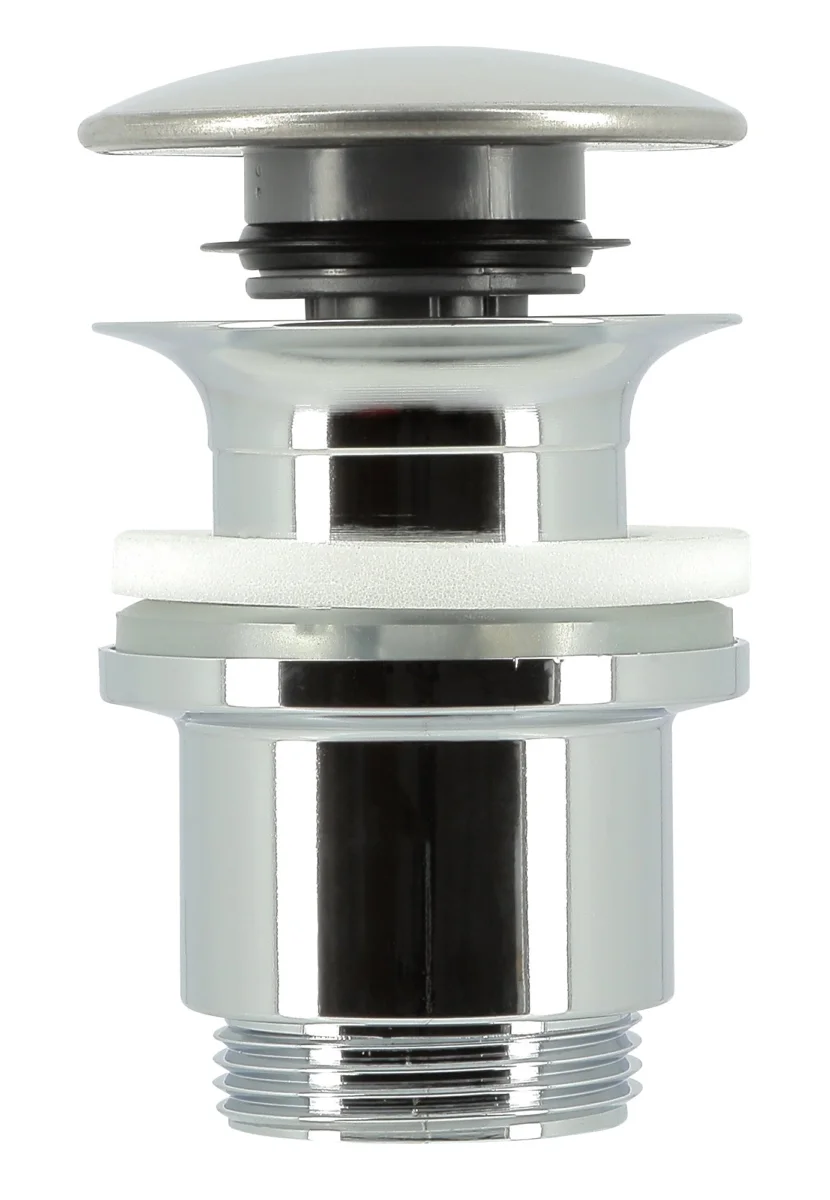 L227, bonde clic-clac corps plastique chromé, à clapet pour vasques avec trop-plein, commande à main, clapet inox recouvrant