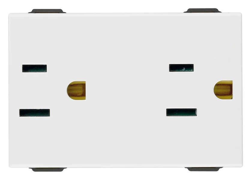 Deux prises 2P+T 15 A 127 V~, standards américain et saoudien, blanc - 3 modules