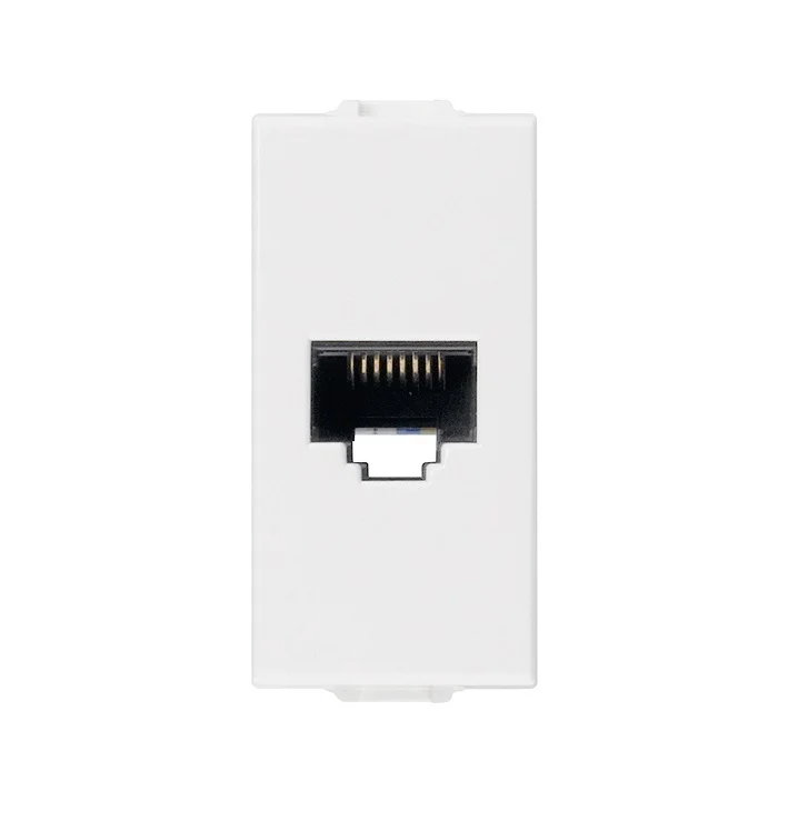 Prise RJ45 avec connecteur Netsafe, cat. 5e, non blindée, câblage universel T568A/B, 8 contacts, bornes autodénudantes sans utilisation d'outil, blanc