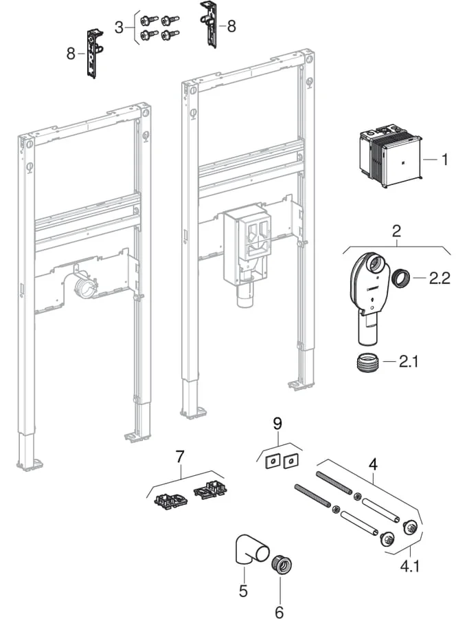 Bâti-support Geberit Duofix pour lavabo, 112–130 cm, robinetterie murale à encastrer