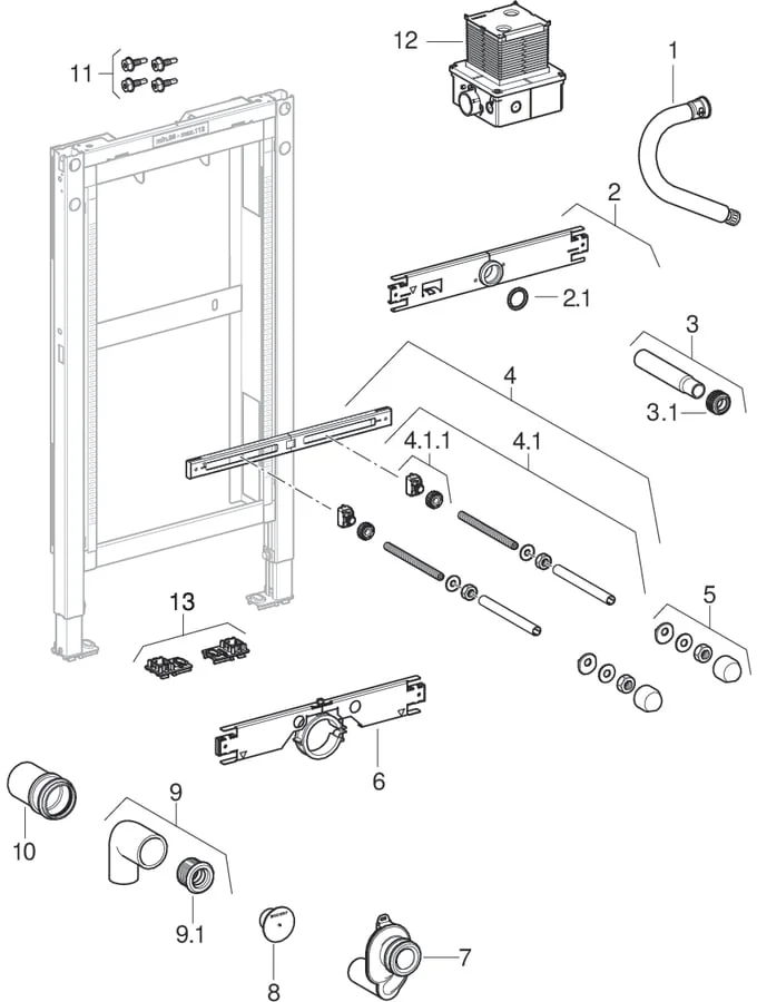 Bâti-support Geberit Duofix pour urinoir, 98 cm, universel, pour déclenchement par le dessus