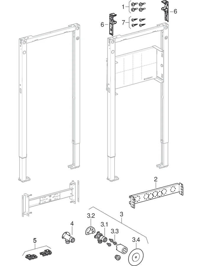 Bâti-support Geberit Duofix pour douche et baignoire, 98–112 cm, robinetterie murale apparente
