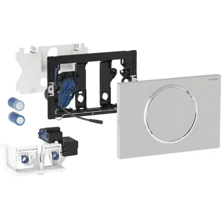 Commande de WC Geberit électronique, alimentation par pile, pour réservoir à encastrer Sigma 12 cm, avec plaque de déclenchement Sigma10, ronde, automatique / sans contact