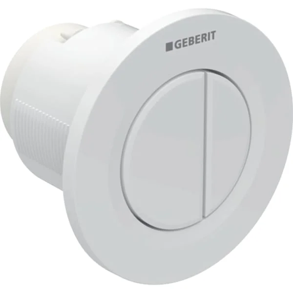 Commande déportée Geberit type 01, ronde, pneumatique, rinçage double touche, poussoir à encastrer, saillante