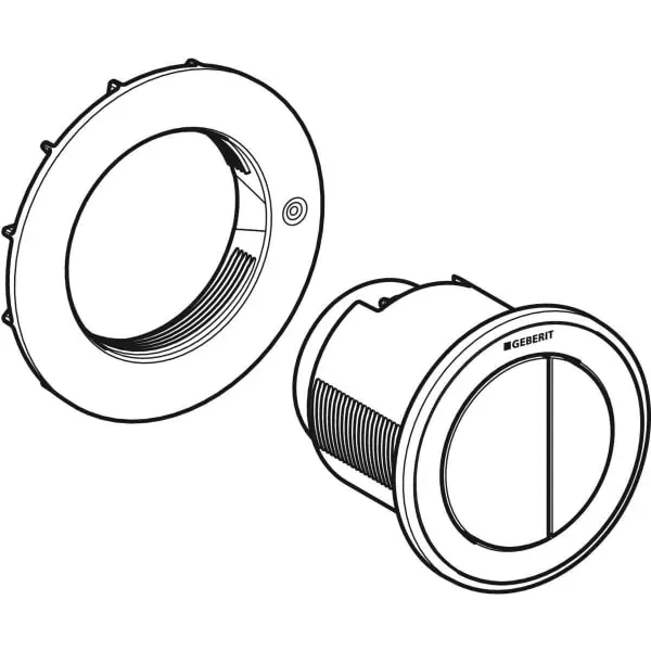 Commande déportée Geberit type 10, ronde, pneumatique, rinçage double touche, poussoir à encastrer