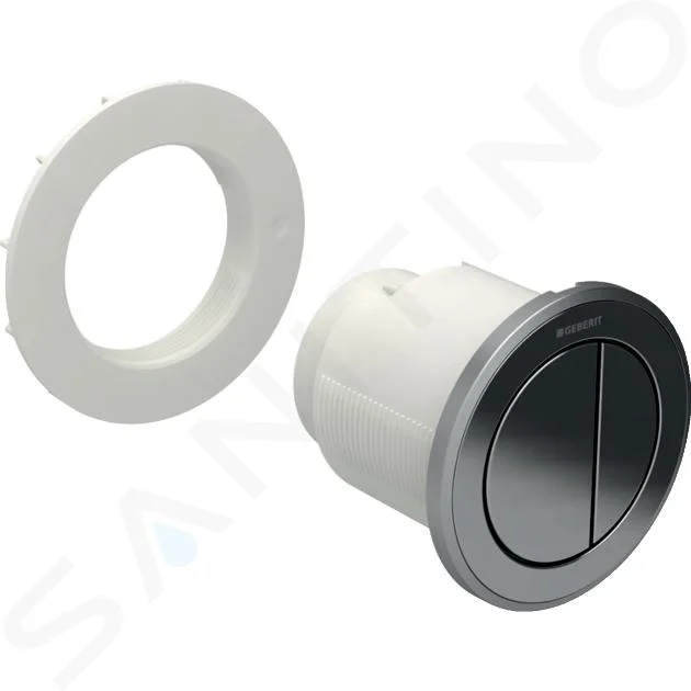 Commande déportée Geberit type 10, ronde, pneumatique, rinçage double touche, poussoir pour meubles