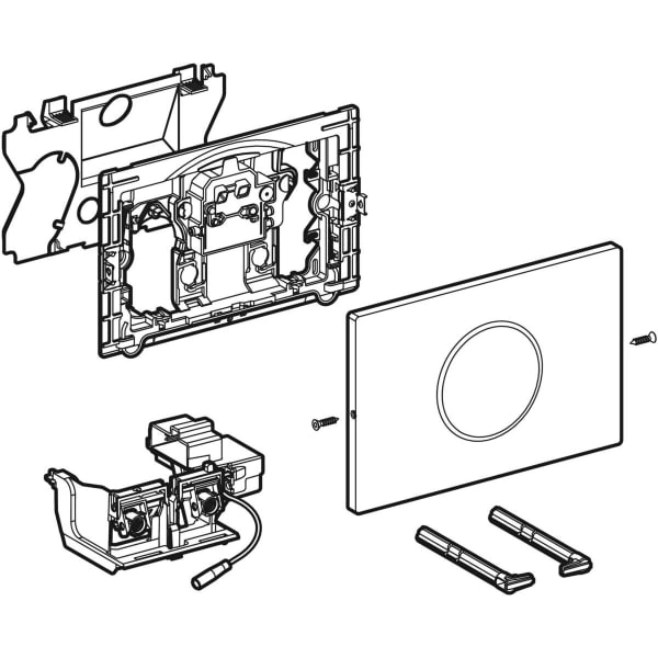 Commande de WC Geberit électronique, alimentation sur secteur, pour réservoir à encastrer Sigma 12 cm, avec plaque de déclenchement Sigma80, carrée, sans contact