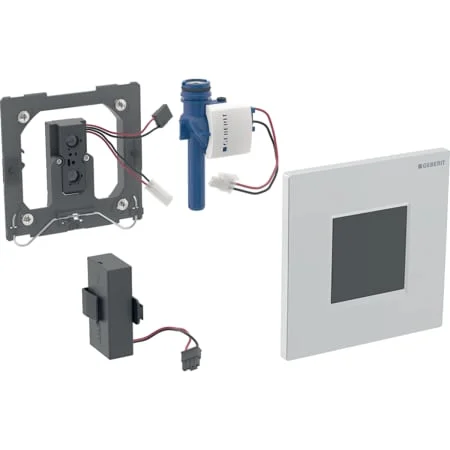 Commande d'urinoir Geberit à déclenchement électronique du rinçage, alimentation par pile, plaque de fermeture type 01, carrée