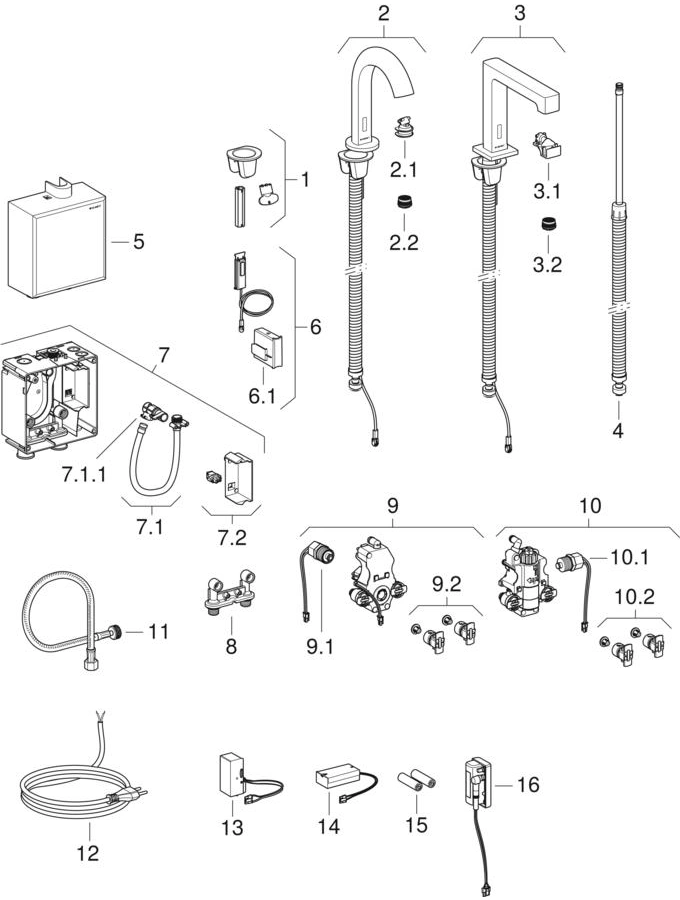 Robinetterie de lavabo Geberit type 186, alimentation sur secteur