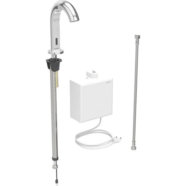 Robinetterie de lavabo Geberit Piave montage sur gorge, alimentation sur secteur, avec module fonctionnel apparent