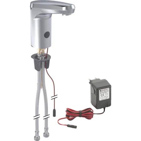 Robinetterie de lavabo Geberit Brenta montage sur gorge, alimentation sur secteur, avec module fonctionnel apparent