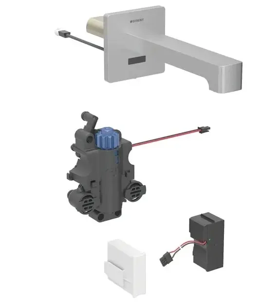 Robinetterie de lavabo Geberit Brenta montage mural, alimentation par générateur, pour module fonctionnel à encastrer