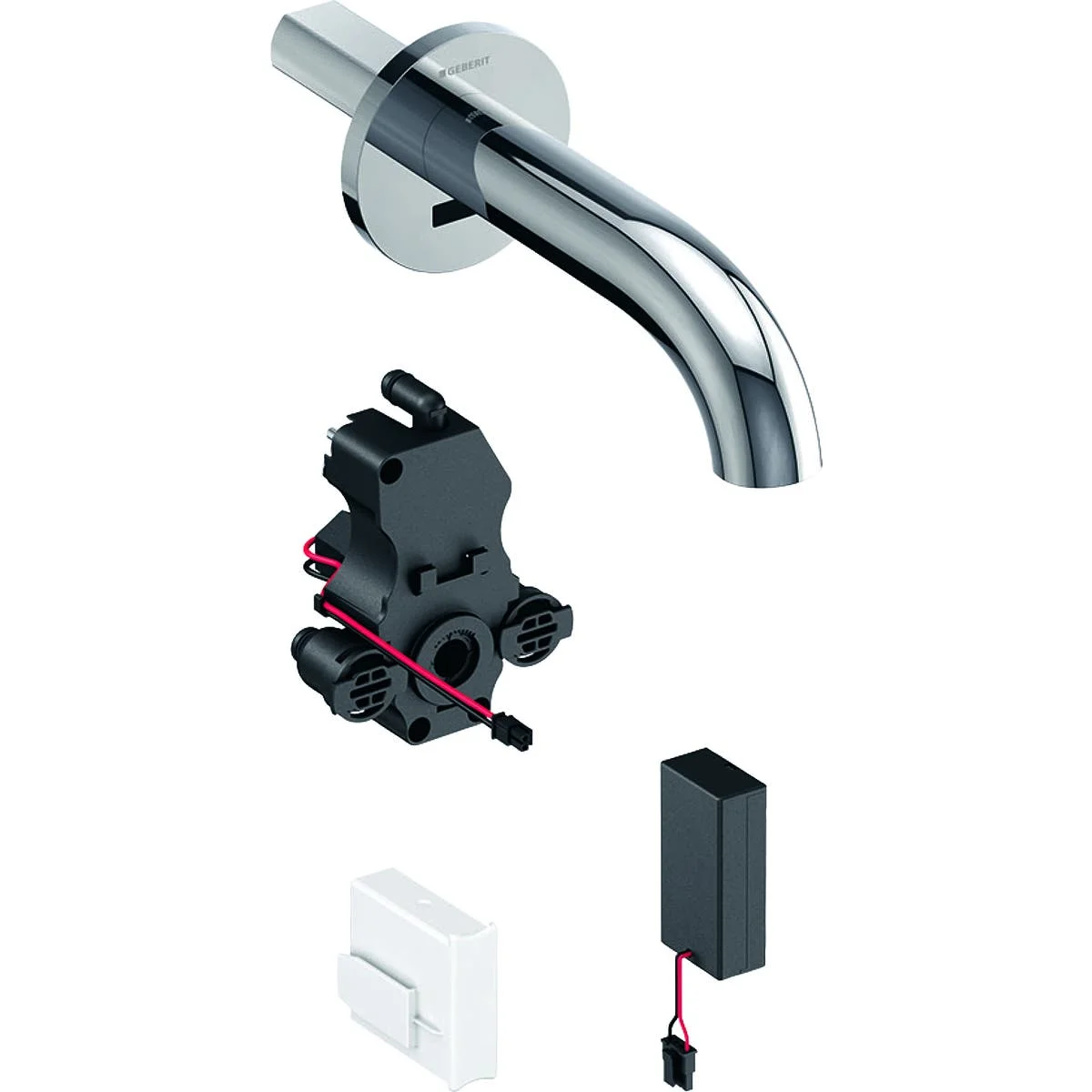 Robinetterie de lavabo Geberit Piave montage mural, alimentation sur secteur, pour module fonctionnel à encastrer