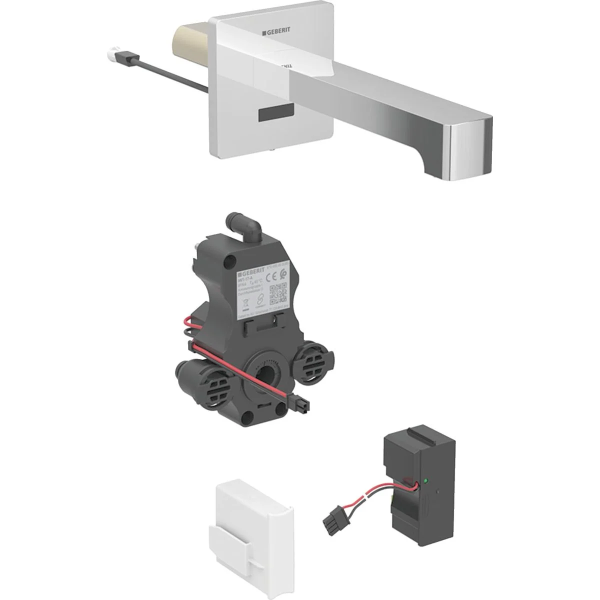 Robinetterie de lavabo Geberit Brenta montage mural, alimentation par générateur, pour module fonctionnel à encastrer