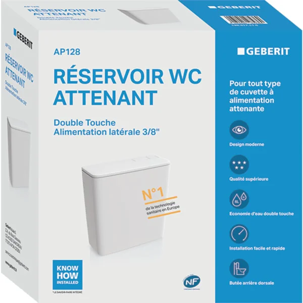 Réservoir apparent attenant Geberit AP128, rinçage double touche
