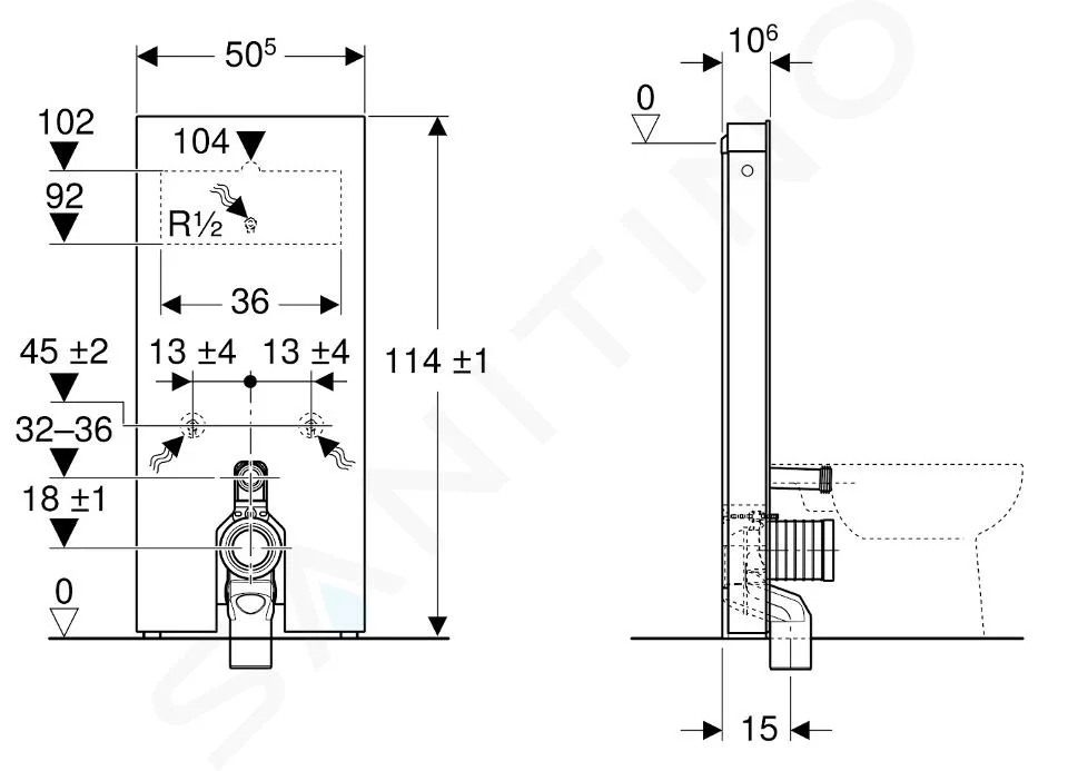 Panneau sanitaire Geberit Monolith pour WC au sol, 114 cm, habillage frontal en grès