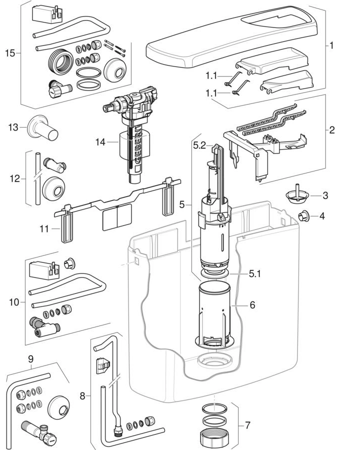 Réservoir Geberit AP140, basse position et mi-hauteur, double touche