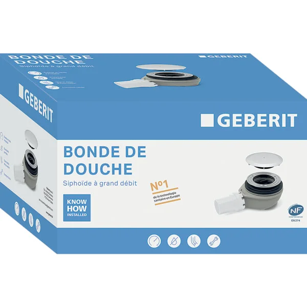 Cache bonde Geberit d90, pour bonde pour receveur de douche, garde d'eau 30 / 50 mm