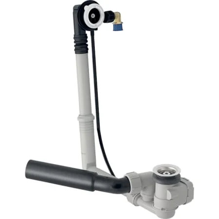 Vidage de baignoire Geberit avec actionnement rotatif, d52, longueur 23 cm, avec coude de raccordement, principe du contre-courant