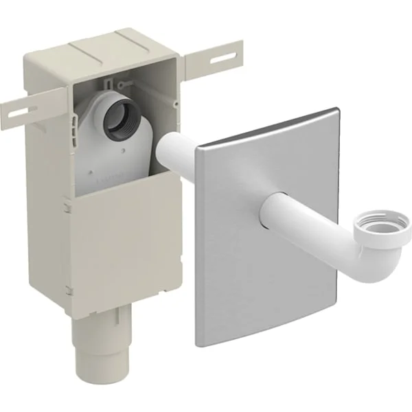 Kit de siphon à encastrer pour appareils Geberit, avec un raccord, boîtier à encastrer et plaque de fermeture