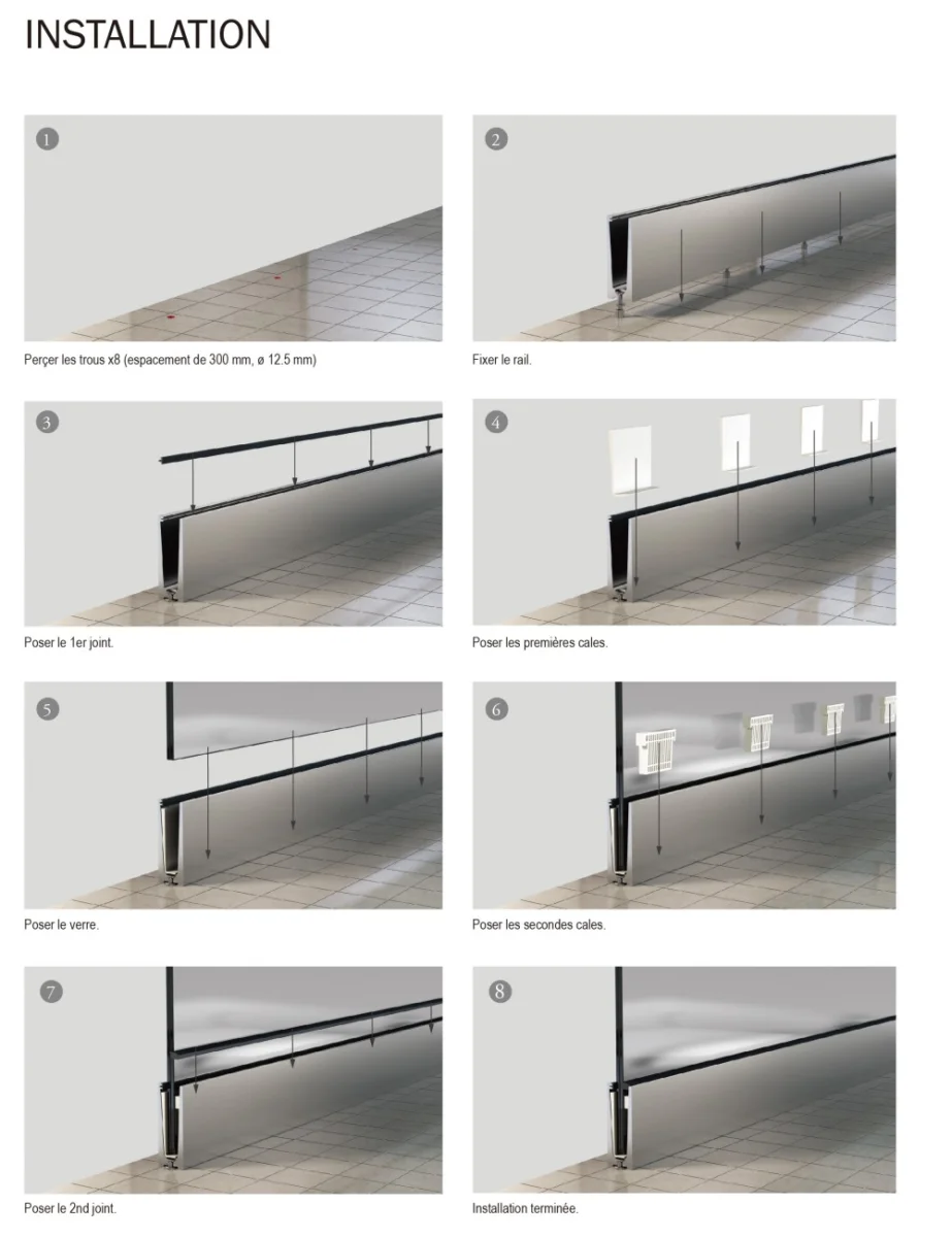 MOD 6637 - Profil de garde-corps : profil de drainage, montage latéral (EASY GLASS® UP)