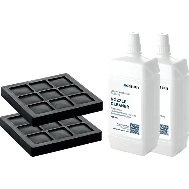 Kit de filtre à charbon actif et liquide de nettoyage pour buse pour WC complet Geberit AquaClean 8000plus