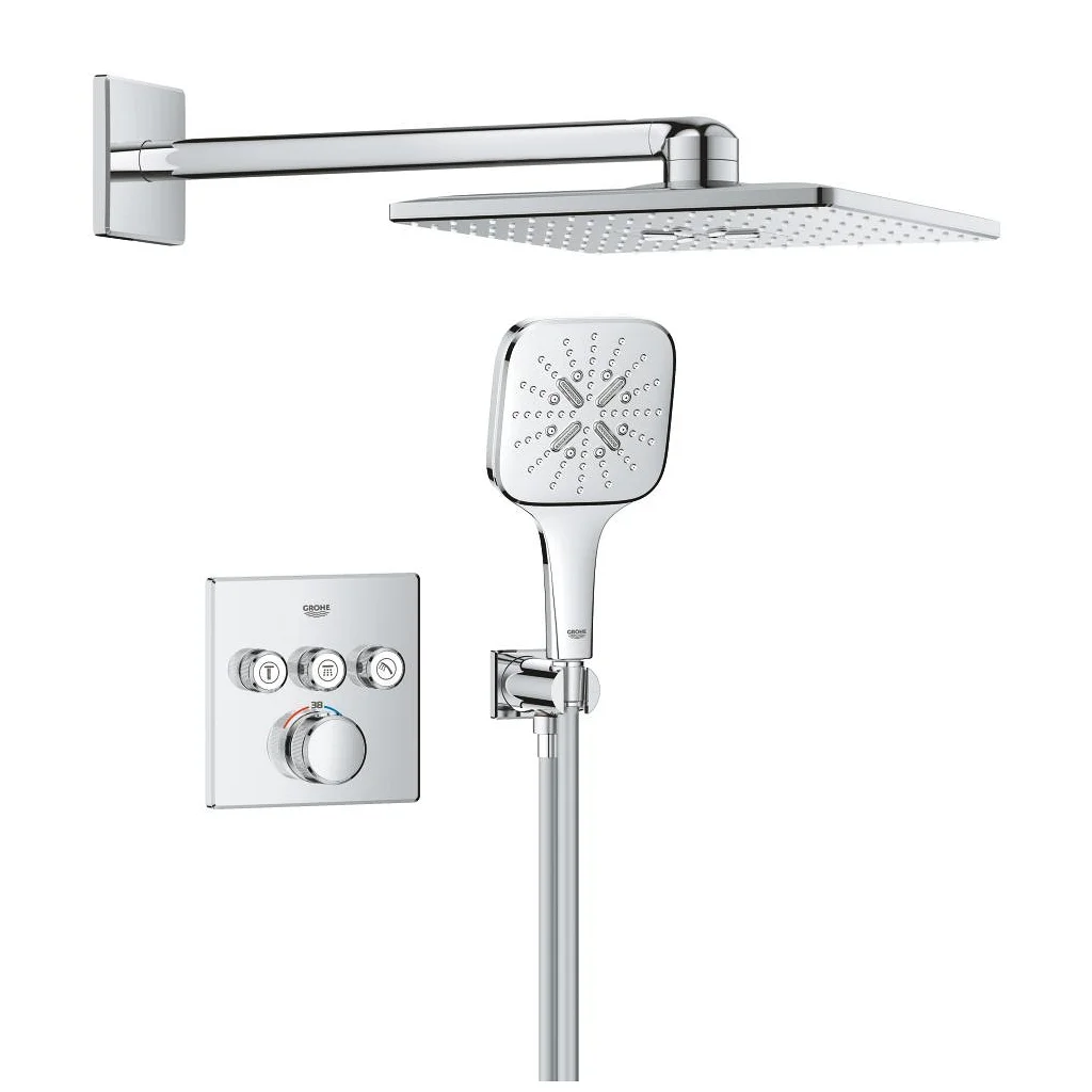 Rainshower SmartActive 130 Cube Ensemble de douche 3 jets avec douchette carrée, barre 900 mm
