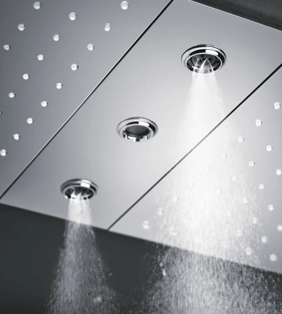 Plafonnier Rainshower Aqua avec 2 jets brumisateur et 1 jet pure
