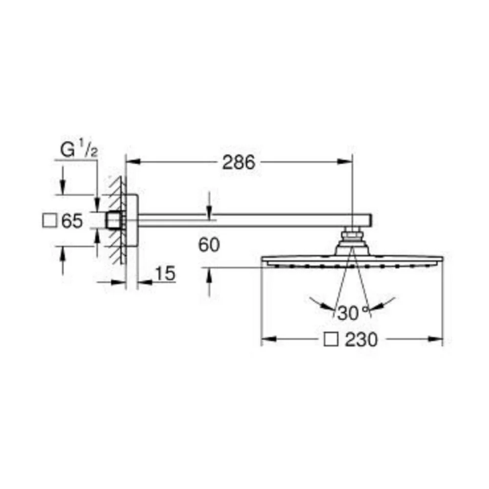 Ensemble douche de tête 230 mm x 230 mm et bras 286 mm