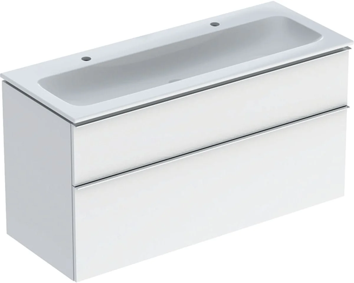 Pack lavabo pour meuble Geberit iCon à bandeau fin, avec meuble bas, deux tiroirs et raccordement de lavabo
