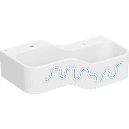 Espace sanitaire ludique Geberit Bambini avec deux zones de lavage, lavabo le plus bas à droite