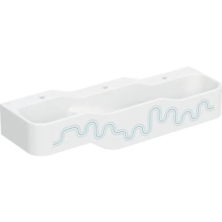 Espace sanitaire ludique Geberit Bambini avec trois zones de lavage, lavabo le plus bas à gauche
