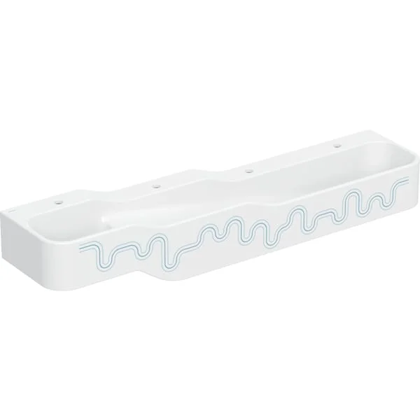 Espace sanitaire ludique Geberit Bambini avec quatre zones de lavage, lavabo le plus bas à gauche