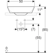 Vasque à poser Geberit ONE, en forme de coupelle, avec trou de robinetterie, sortie horizontale