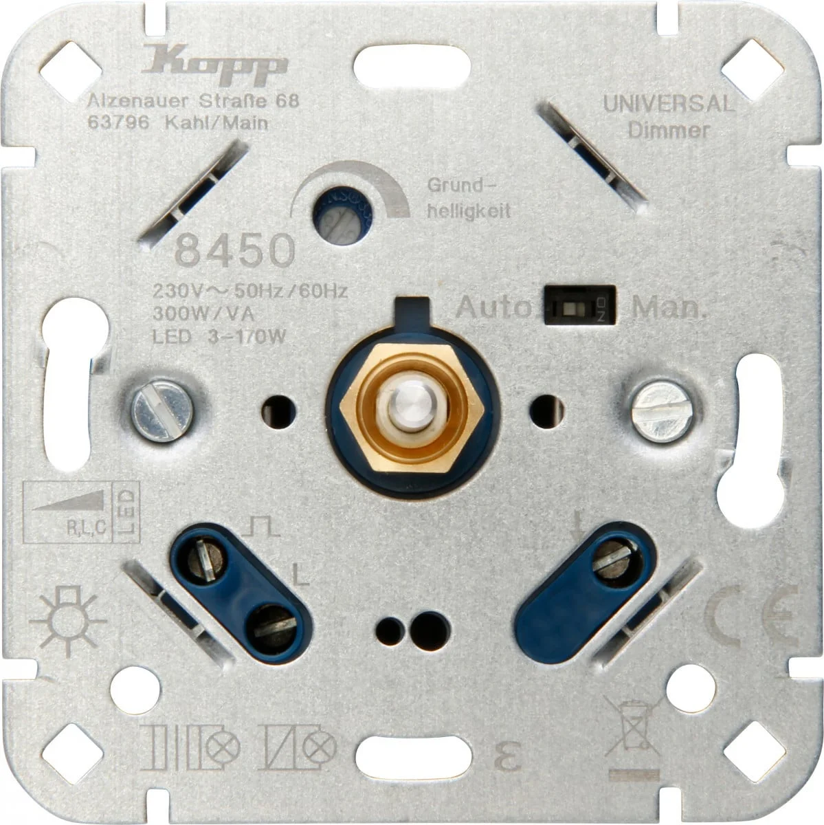 Universal LED-Dimmer mit Druck-Wechselschalter RLC (Phasenan- oder abschnitt), mit Wellenadapter 4 auf 6mm