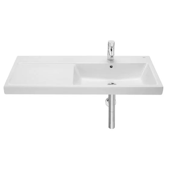 Asymmetric wall-hung ceramic basin with fixing kit