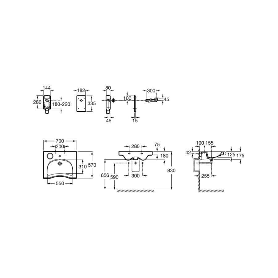 Meridian - Wall-hung ceramic basin with fixing kit