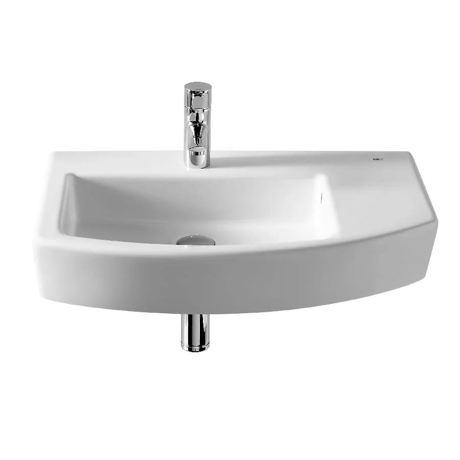 Wall-hung asymmetric ceramic basin and fixing kit