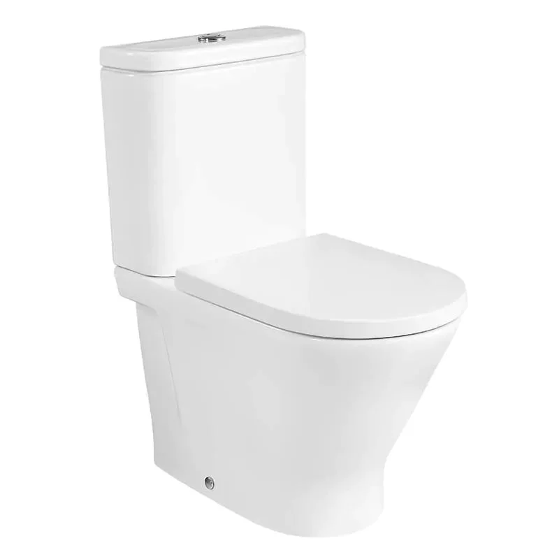 Back-to-wall close-coupled Roca Rimless® compact WC with dual outlet