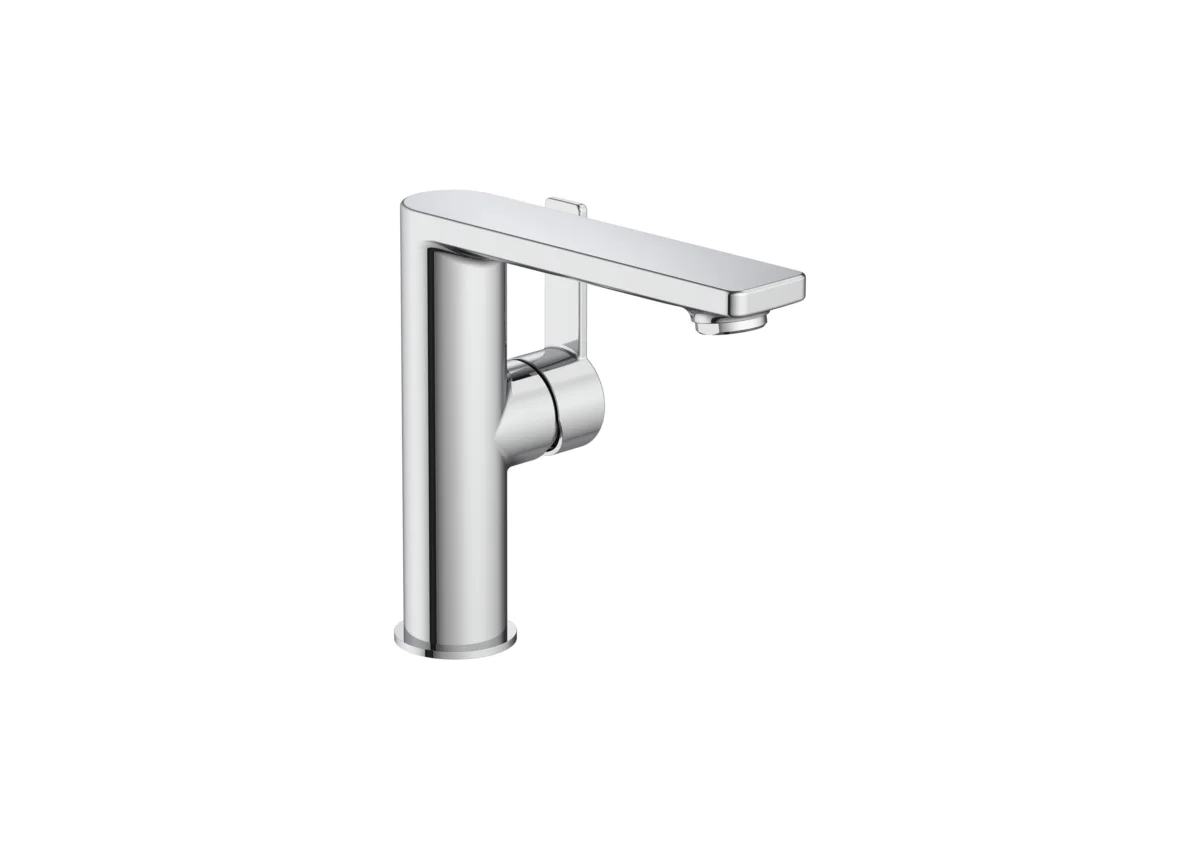 Basin mixer with smooth body and click-clack waste. Includes flexible supply hoses. Cold Start. XL-Size.