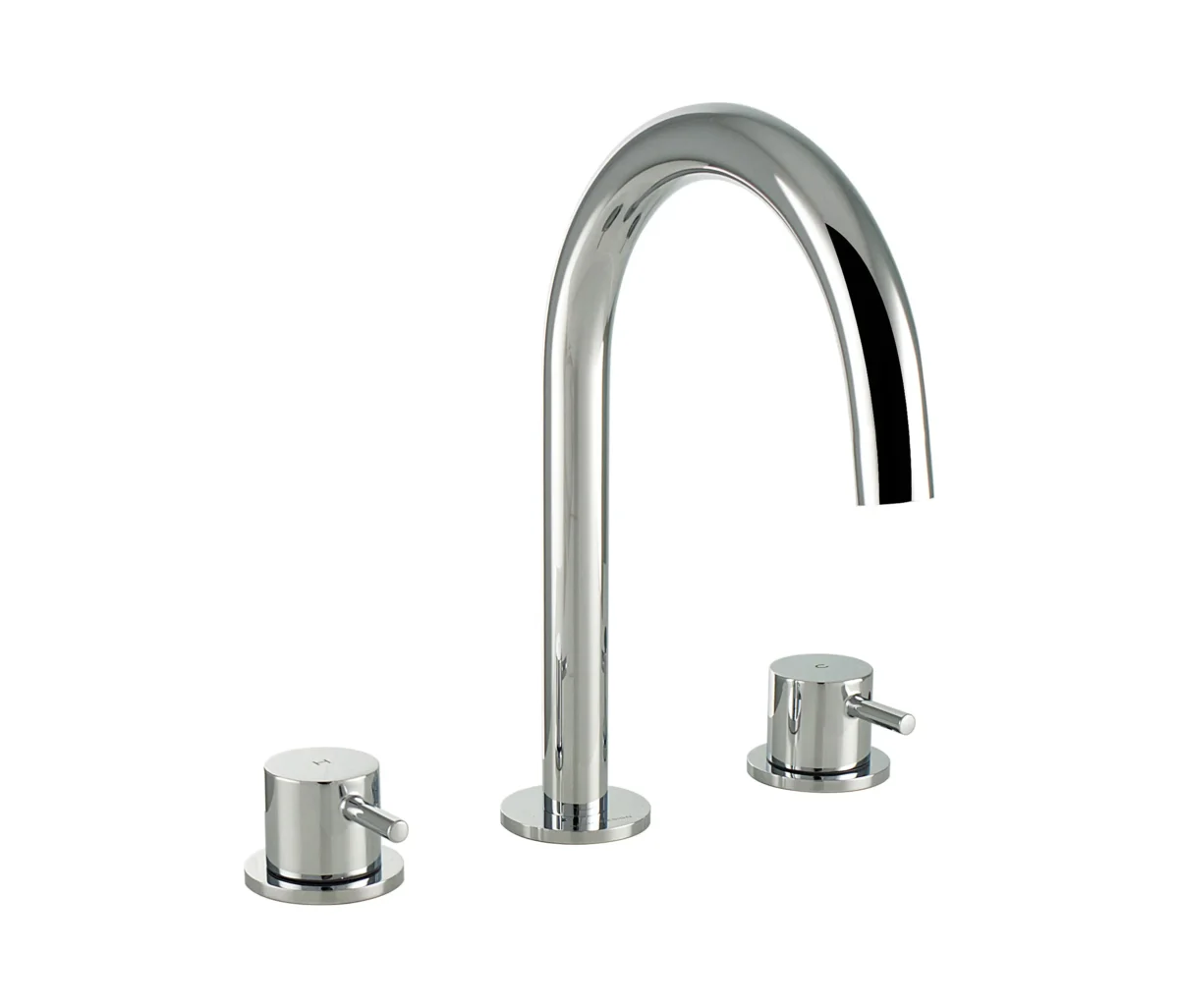 Twin-lever basin mixer with click-clack waste, smooth body and flexible supply hoses. M-Size.