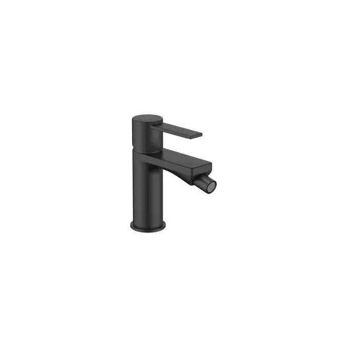 Bidet mixer with smooth body, ball-valve jet regulator and flexible supply hoses. Stripes handle.