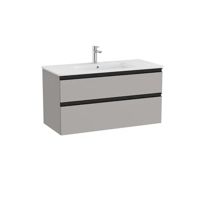Unik - Compact base unit with two drawers and centered slim basin