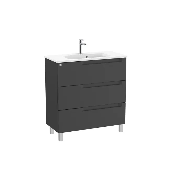 Unik - Compact base unit with three drawers and centered slim basin