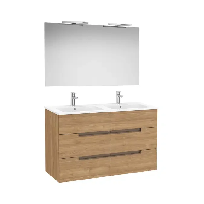 Pack - Base unit with six drawers, double basin, mirror and two Starlight LED spotlights